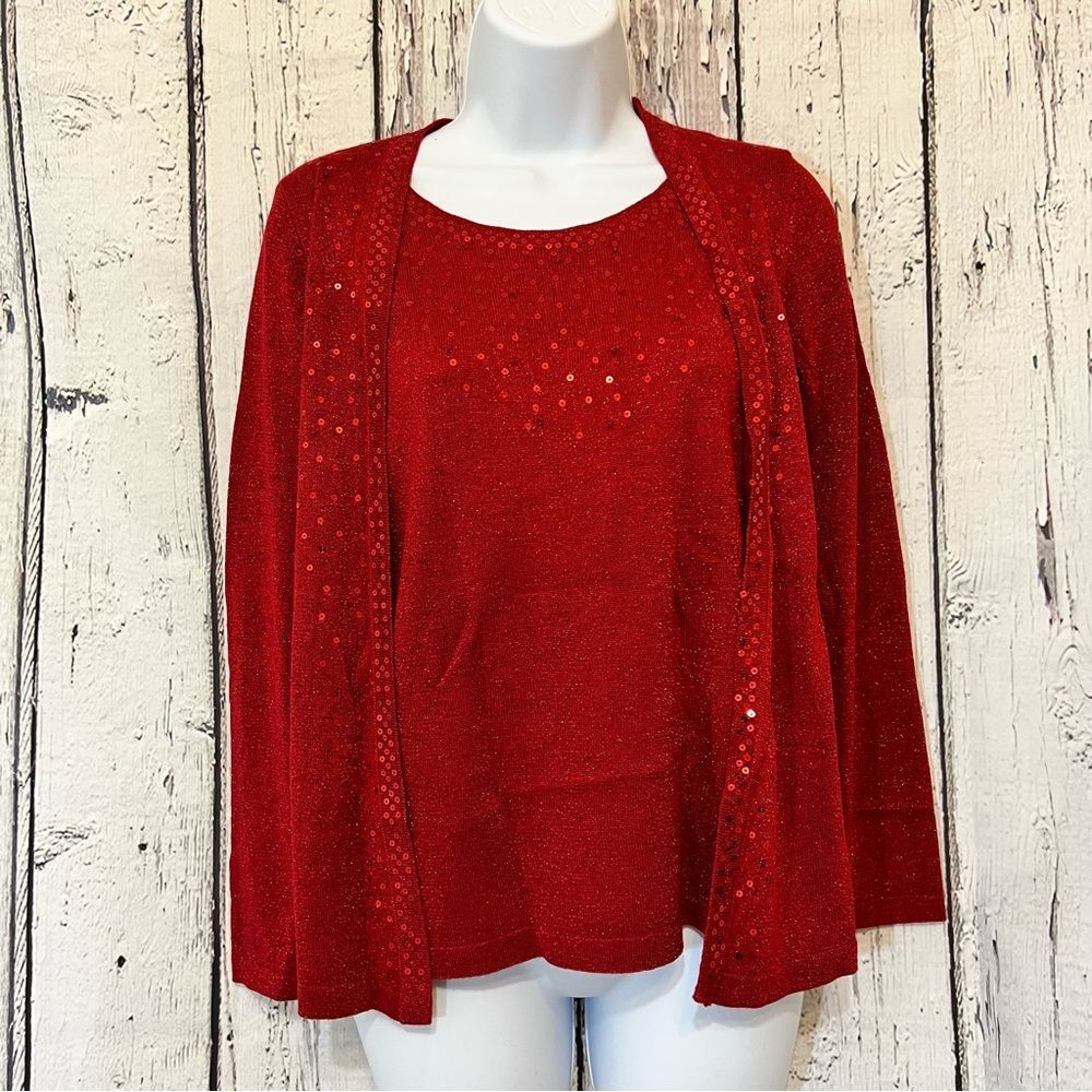 Elementz Sparkly Festive Red Women's Sweater with Attached Top Size Small